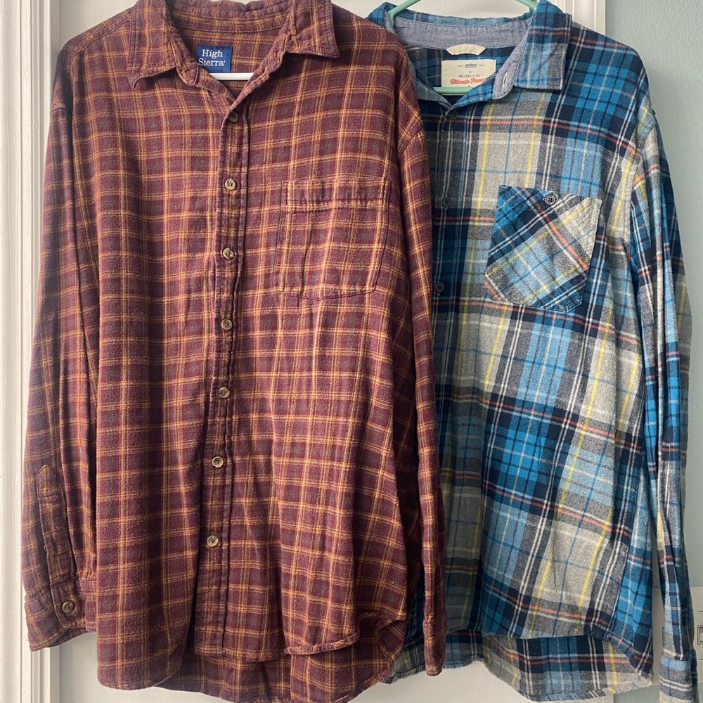 Plaid Button-Down Shirts - Maroon and Blue